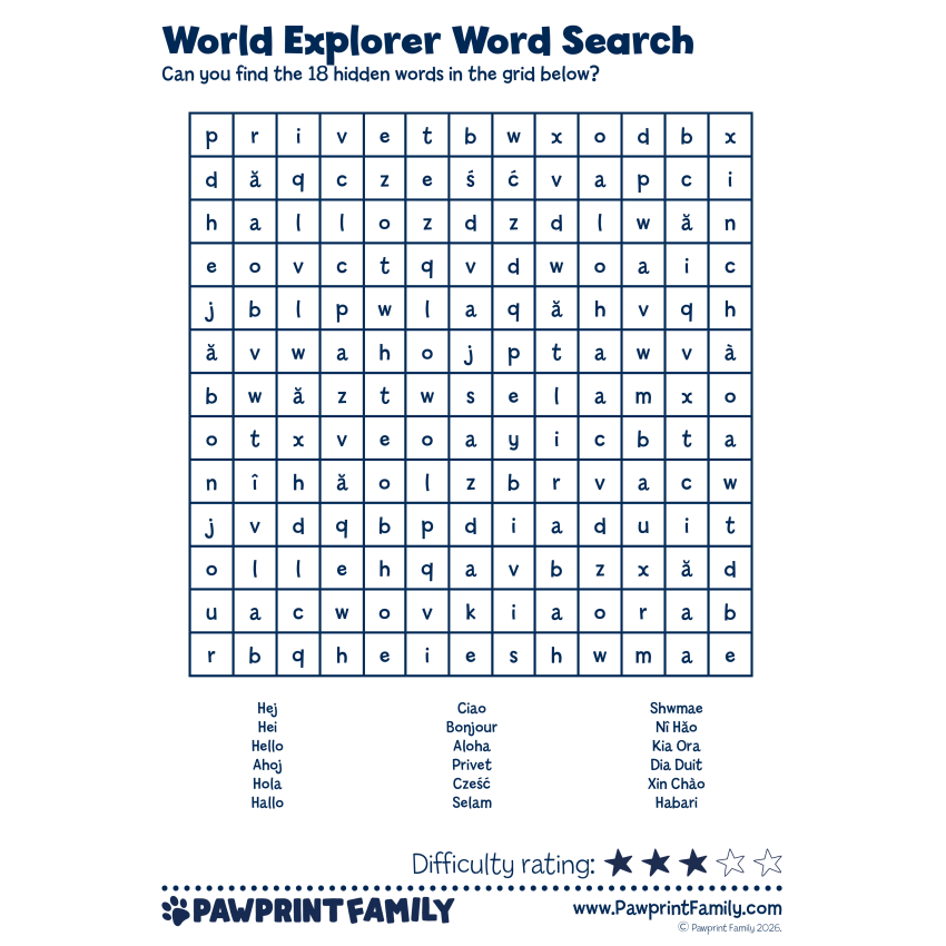World Explorer Word Search 1