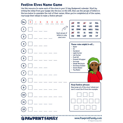 12 Day Elves Name Game