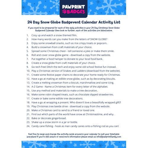 24 Day - Snow Globe Challenge List