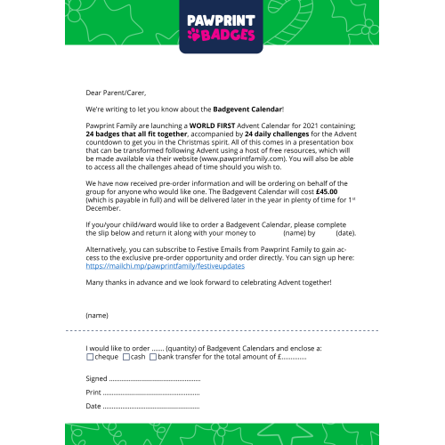 Badgevent Calendar Parent Letter