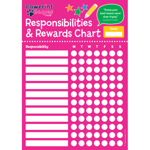 Responsibilities and Rewards Chart - Pink