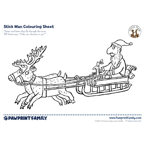 Stick Man Colouring Sheet - Santa in Sleigh