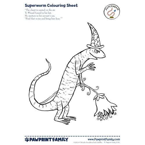 Superworm Colouring Sheet - Wizard Lizard