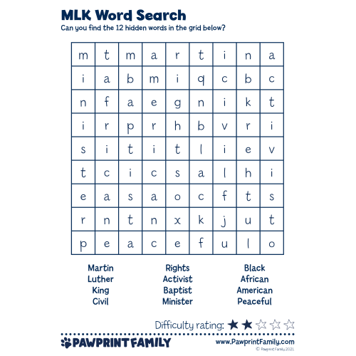 Word Searches - Martin Luther King Jr