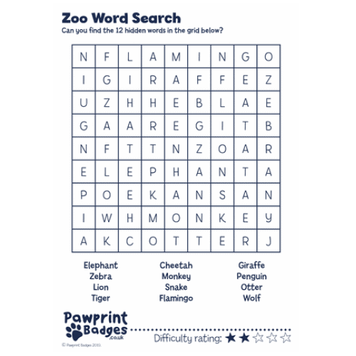 Word Searches - Zoo