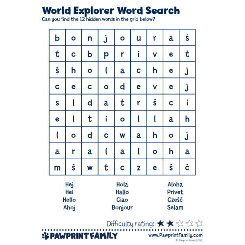 World Explorer Word Search 1