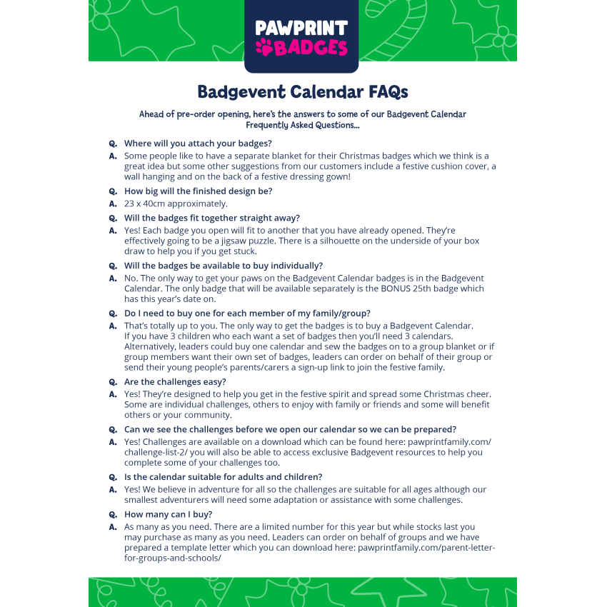 Photograph: Badgevent Calendar FAQs
