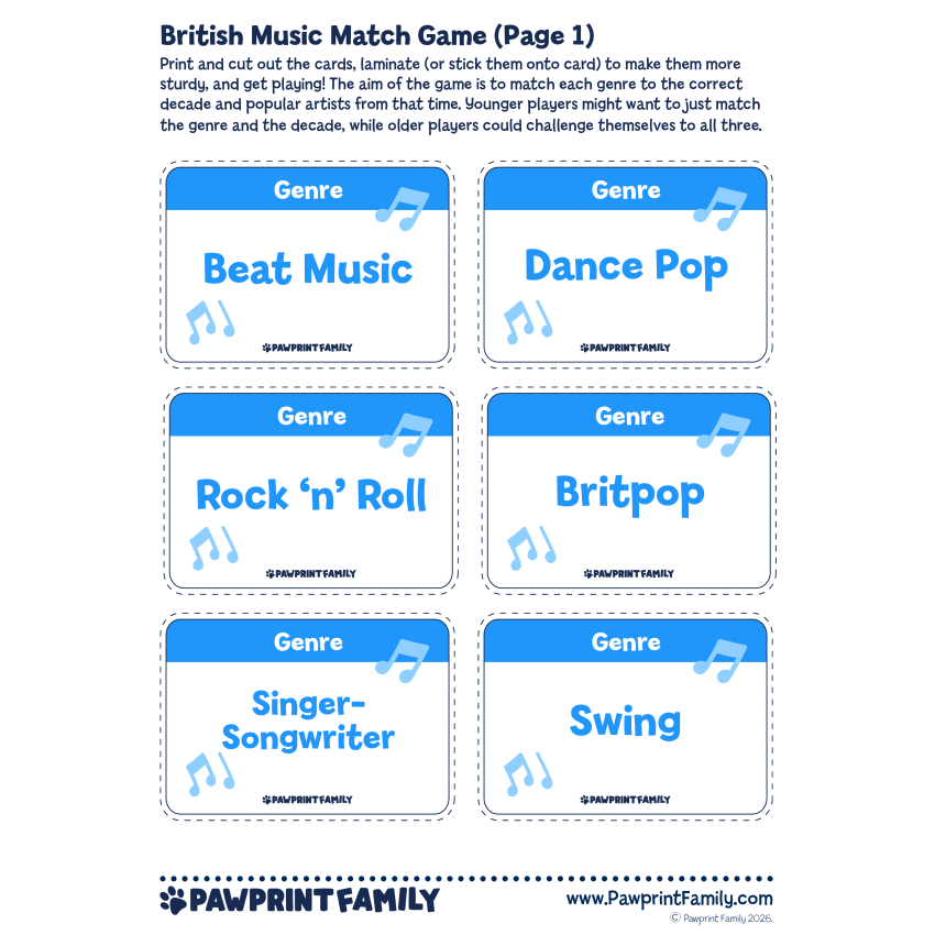 Photograph: British Music Match Game