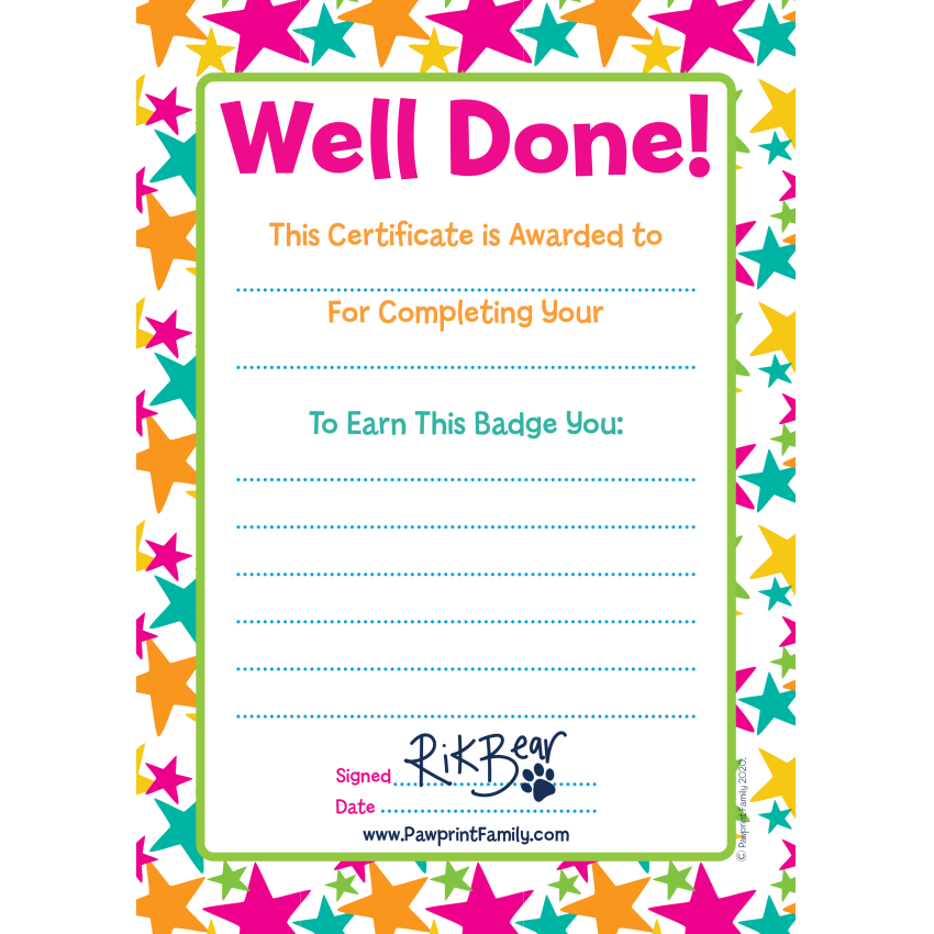 Photograph: Certificate - Well Done - Badge Award Signed