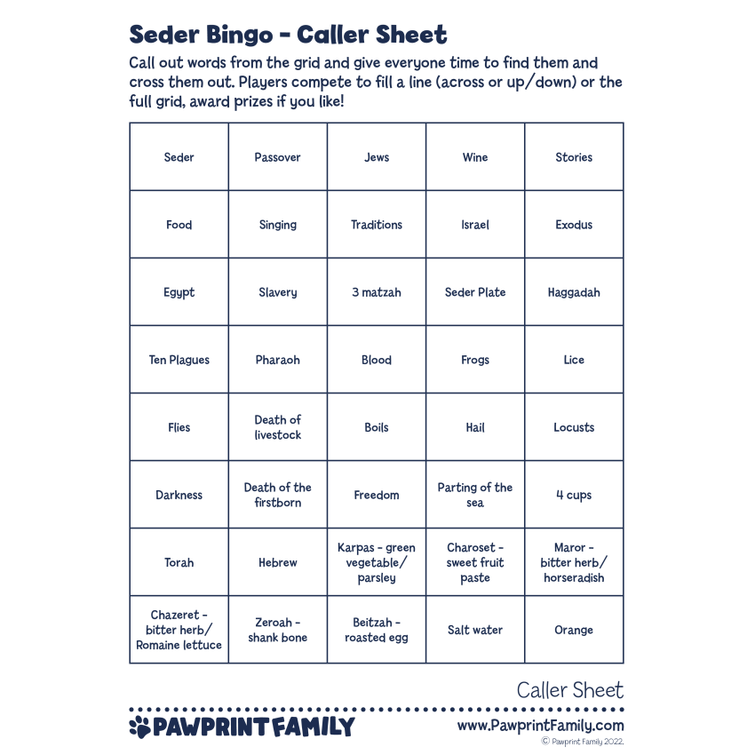 Photograph: Seder Bingo