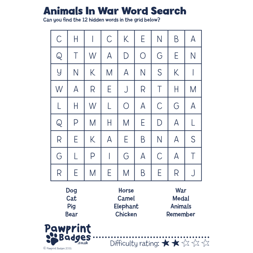 Photograph: Word Searches - Animals In War