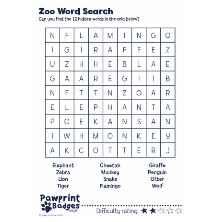 Photograph: Word Searches - Zoo