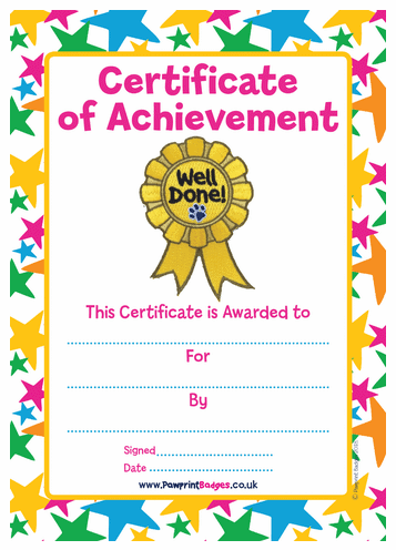 Certificate - Well Done - Gold - Pawprint Family