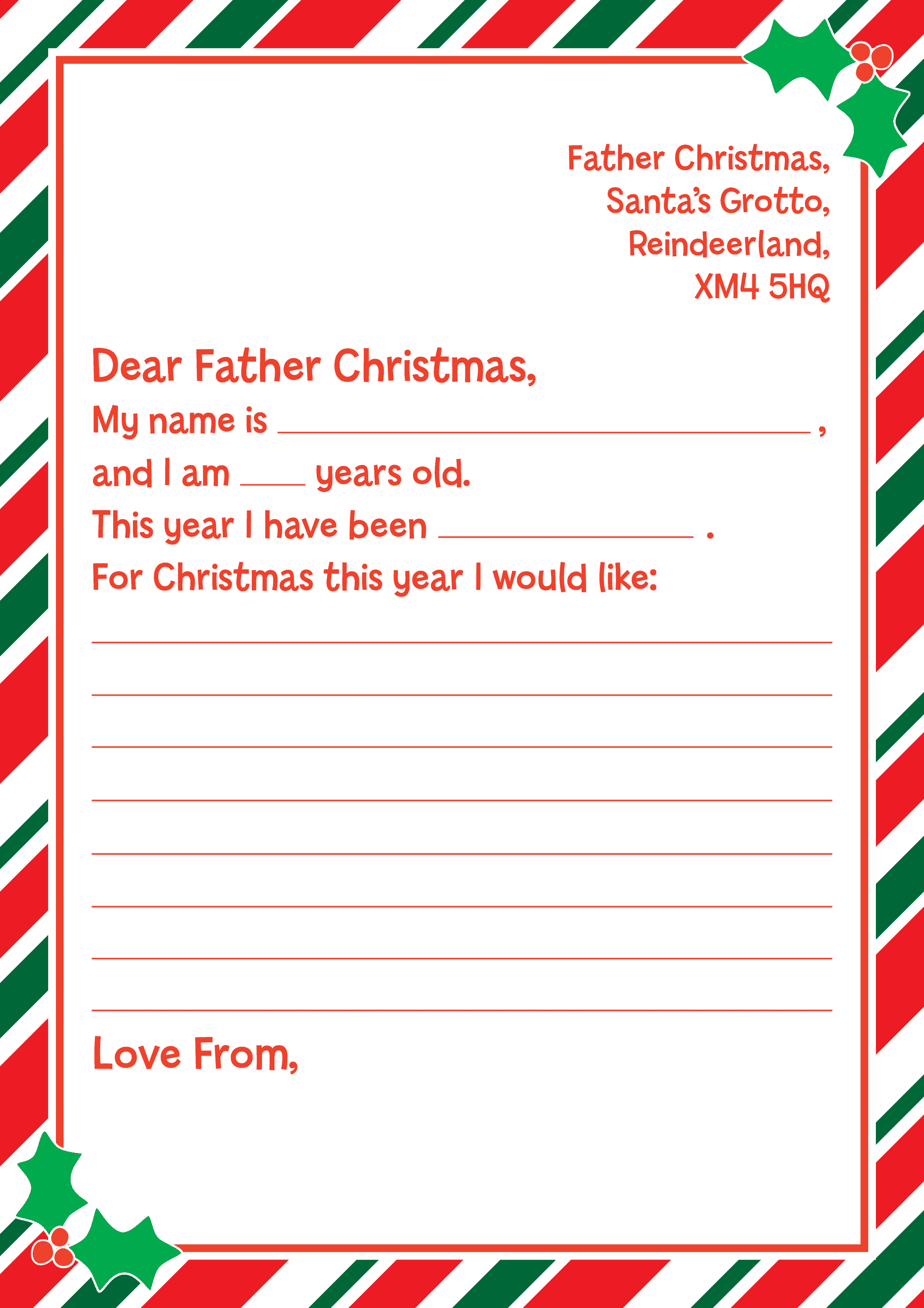 Father Christmas Letter Template Pawprint Family
