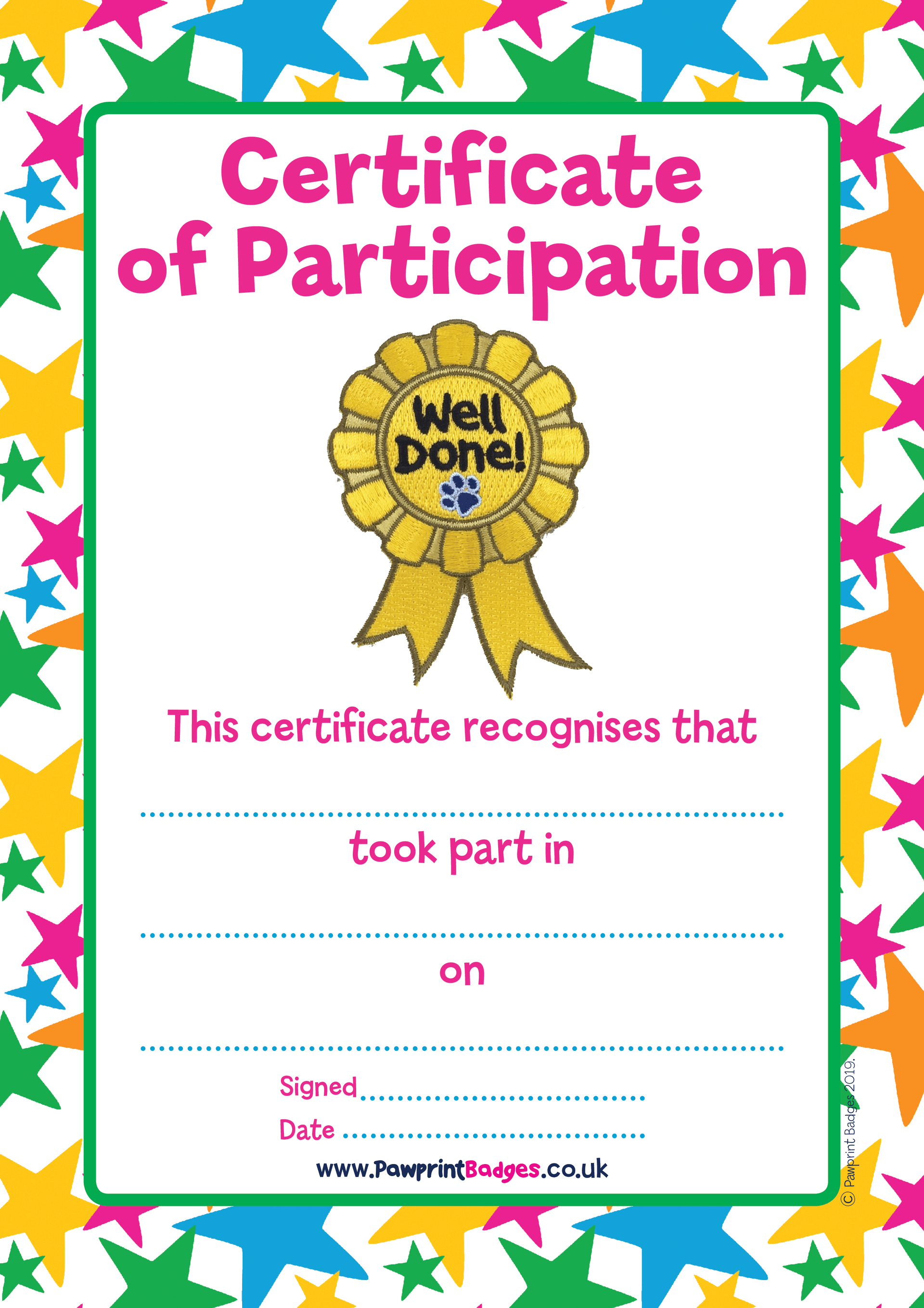 Certificate Participation Pawprint Family