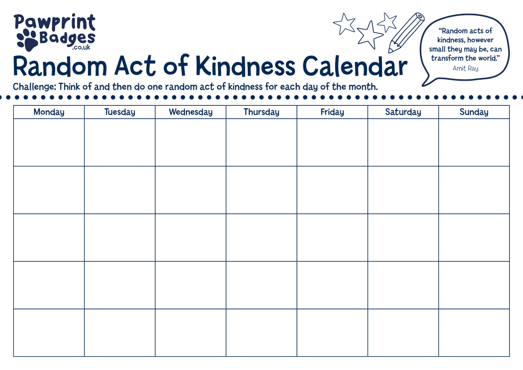 Free Printable Acts Of Kindness Calendar For 2024 - November 2024 Calendar