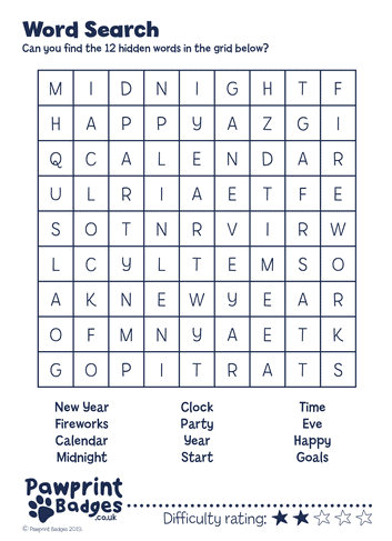 Word Search - New Year | Pawprint Family