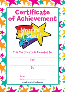 Certificate - You're A Star - Pawprint Family