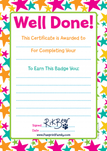 Certificate - Well Done - Badge Award Signed - Pawprint Family