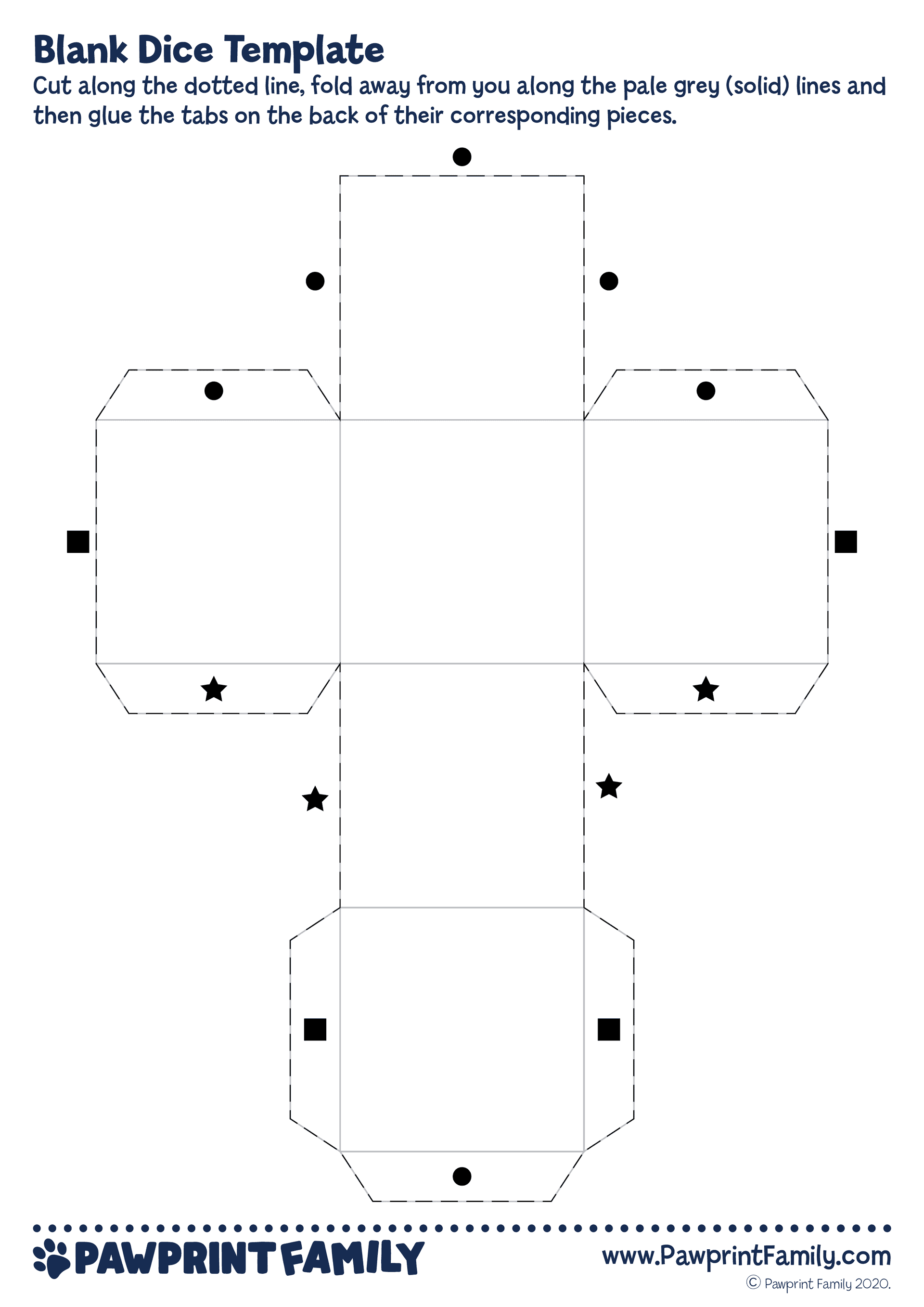 Blank Dice Template Pawprint Family