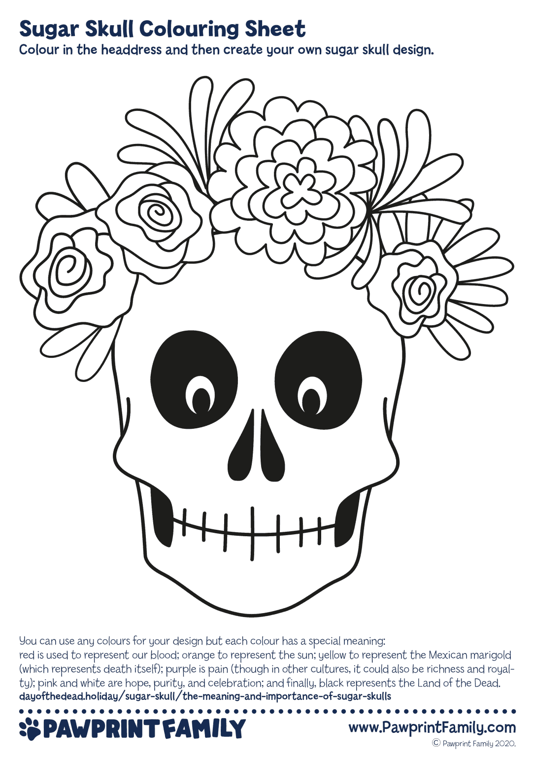 Sugar Skull Colouring Sheet - Pawprint Family