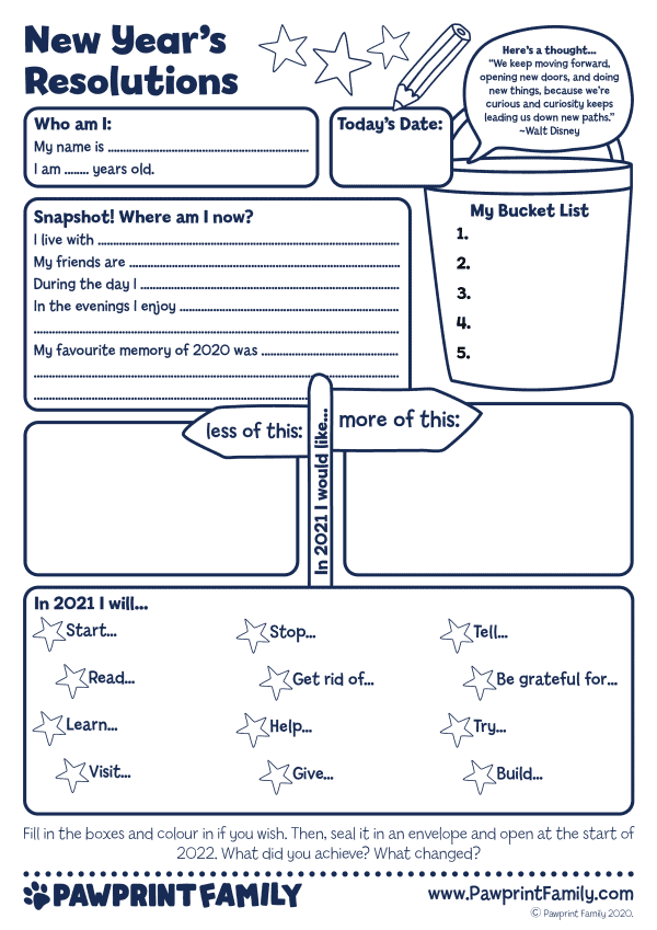 Pawprint Family Resolutions Activity Sheet