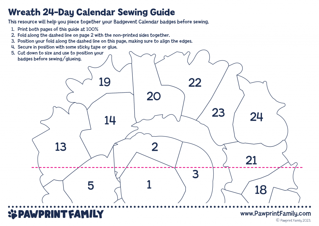 24 Day Calendar Sewing Guide Christmas Wreath Pawprint Family